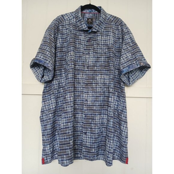 Sloane 044 Reeves Button Up Shirt Mens 5X Blue Cotton Convertible Short Sleeve - Picture 14 of 16